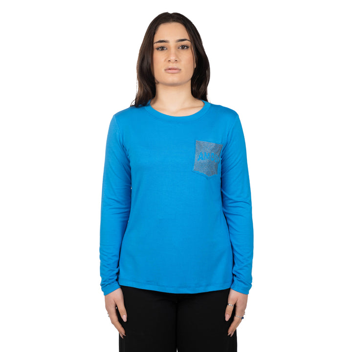 Oltre Tempo Maglia In Viscosa Girocollo Con Borchiette Su Taschino