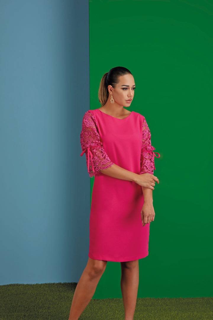 Oltre Tempo Abito in cadì con maniche in pizzo