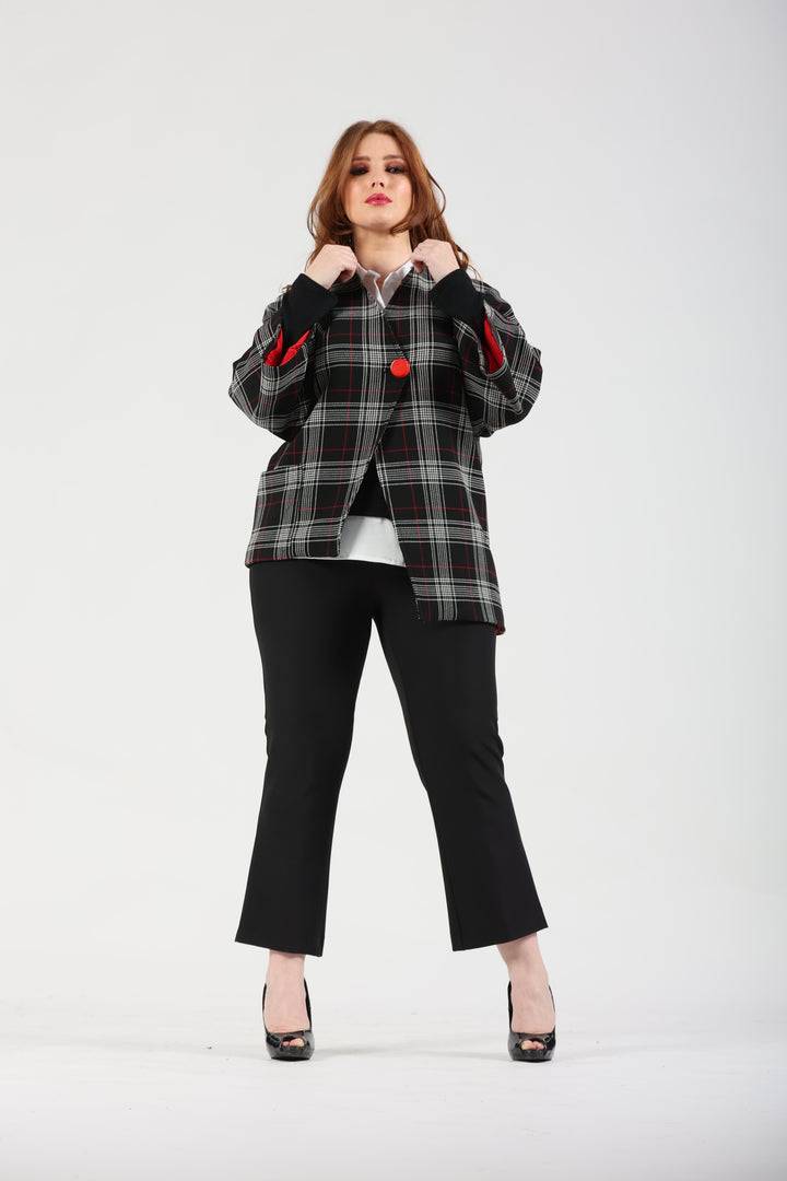 Oltre Tempo Giacca asimmetrica fantasia tartan