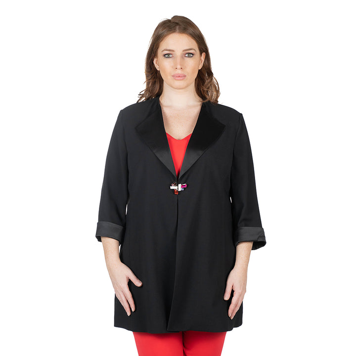 Oltre Tempo Giacca Lunga Con Collo E Polsi In Raso