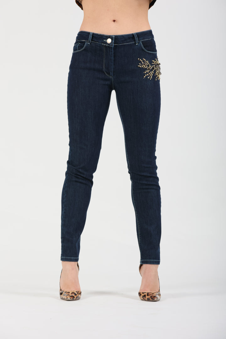 Oltre Tempo Jeans cinque tasche con applicazione