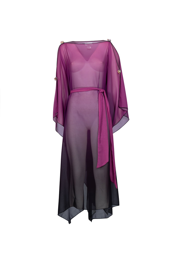 Oltre Tempo Kaftano Degradè Con Fiori Su Spalle