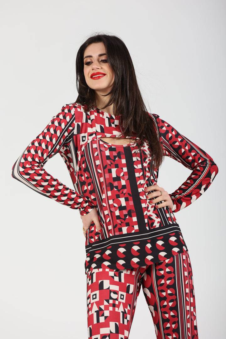 Oltre Tempo Maglia Fantasia Con Oblò Sul Davanti