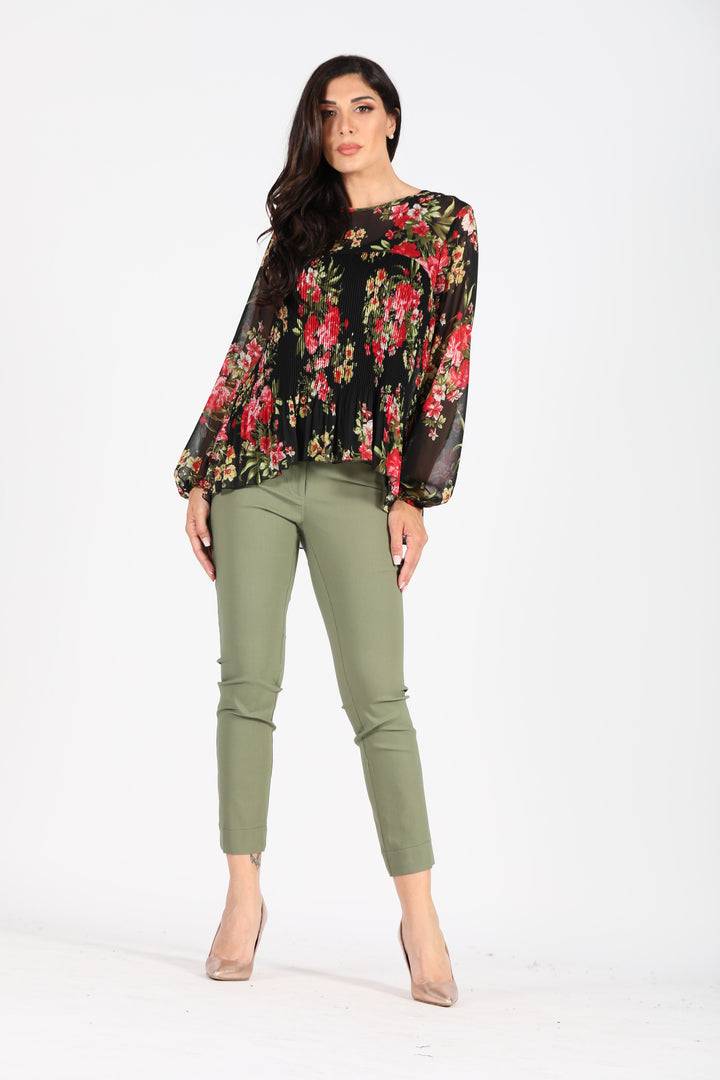 Oltre Tempo Pantalone capri in viscosa un bottone