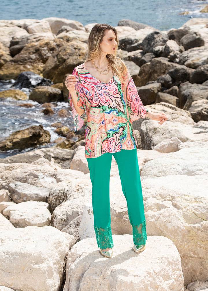 Oltre Tempo Pantalone in cadì unito con pizzo