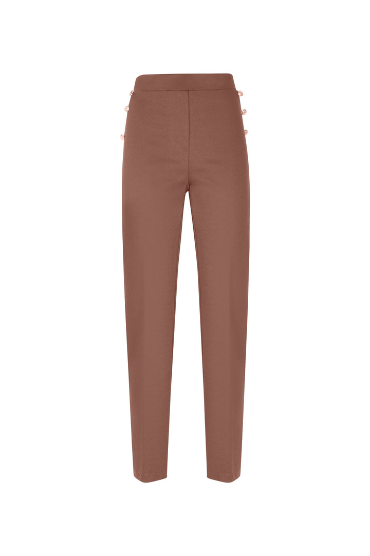 Oltre Tempo Pantalone In Punto Milano Di Viscosa Con Bottoncini Su Tasche