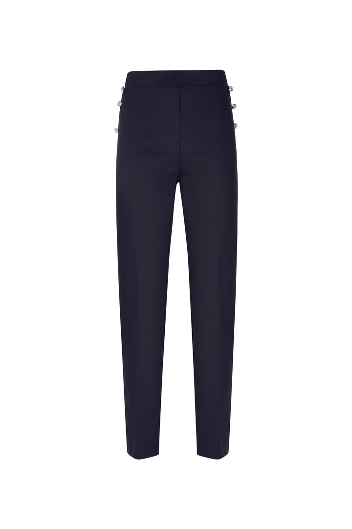 Oltre Tempo Pantalone In Punto Milano Di Viscosa Con Bottoncini Su Tasche