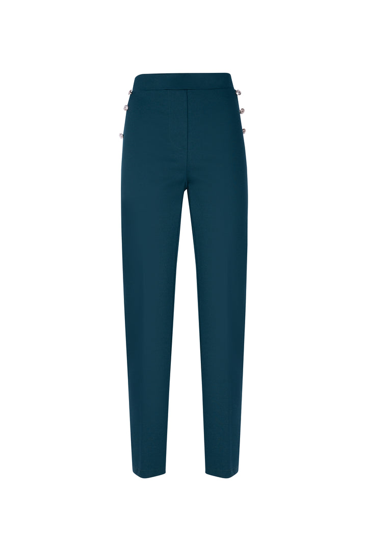 Oltre Tempo Pantalone In Punto Milano Di Viscosa Con Bottoncini Su Tasche