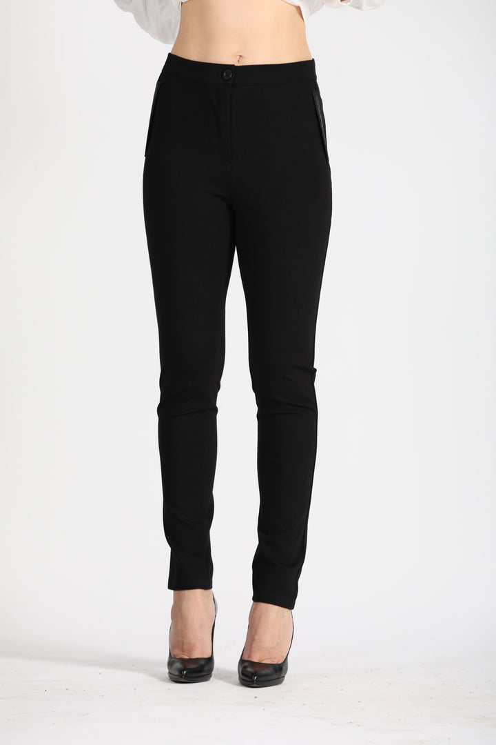 Oltre Tempo Pantalone Punto Milano Con Inserti In Pelle