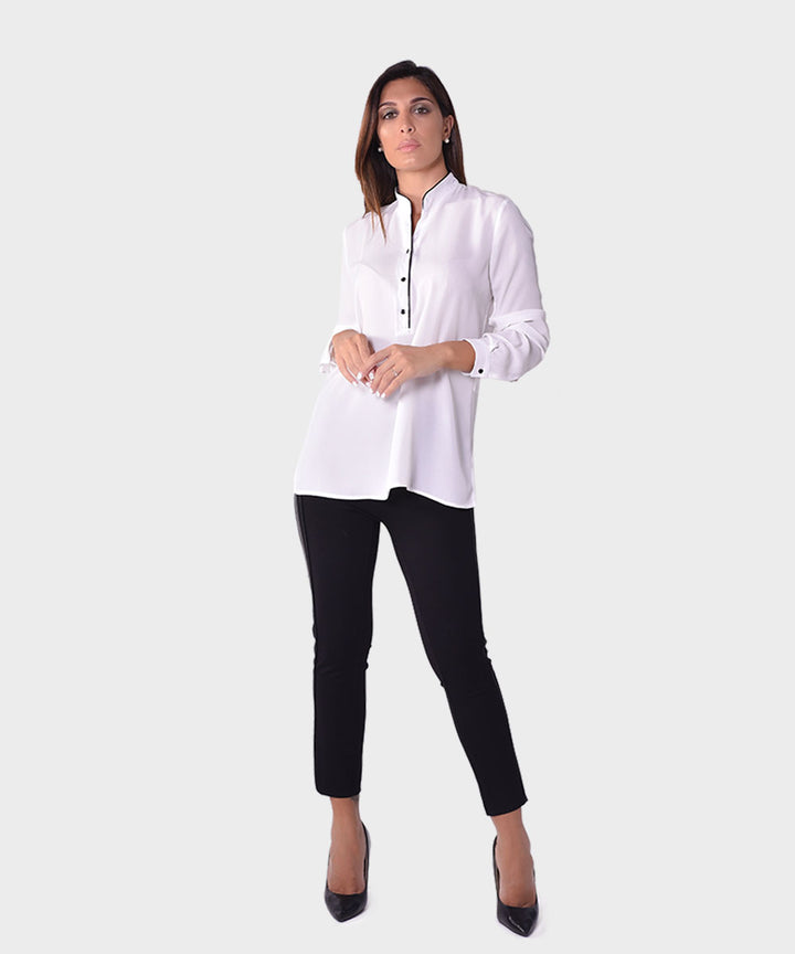 Oltre Tempo Pantalone punto milano viscosa con pelle ai lati