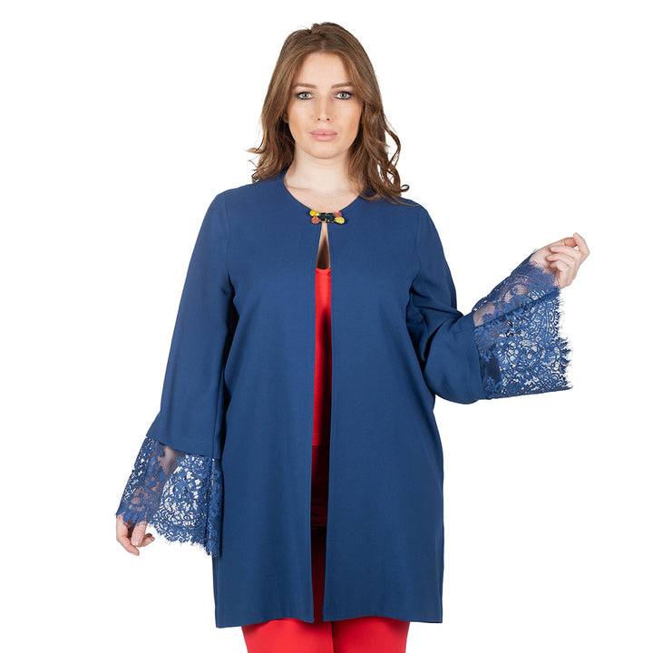 Oltre Tempo Spolverino In Cadì Unito Con Maniche In Pizzo