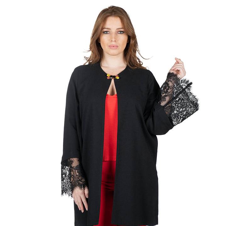 Oltre Tempo Spolverino In Cadì Unito Con Maniche In Pizzo