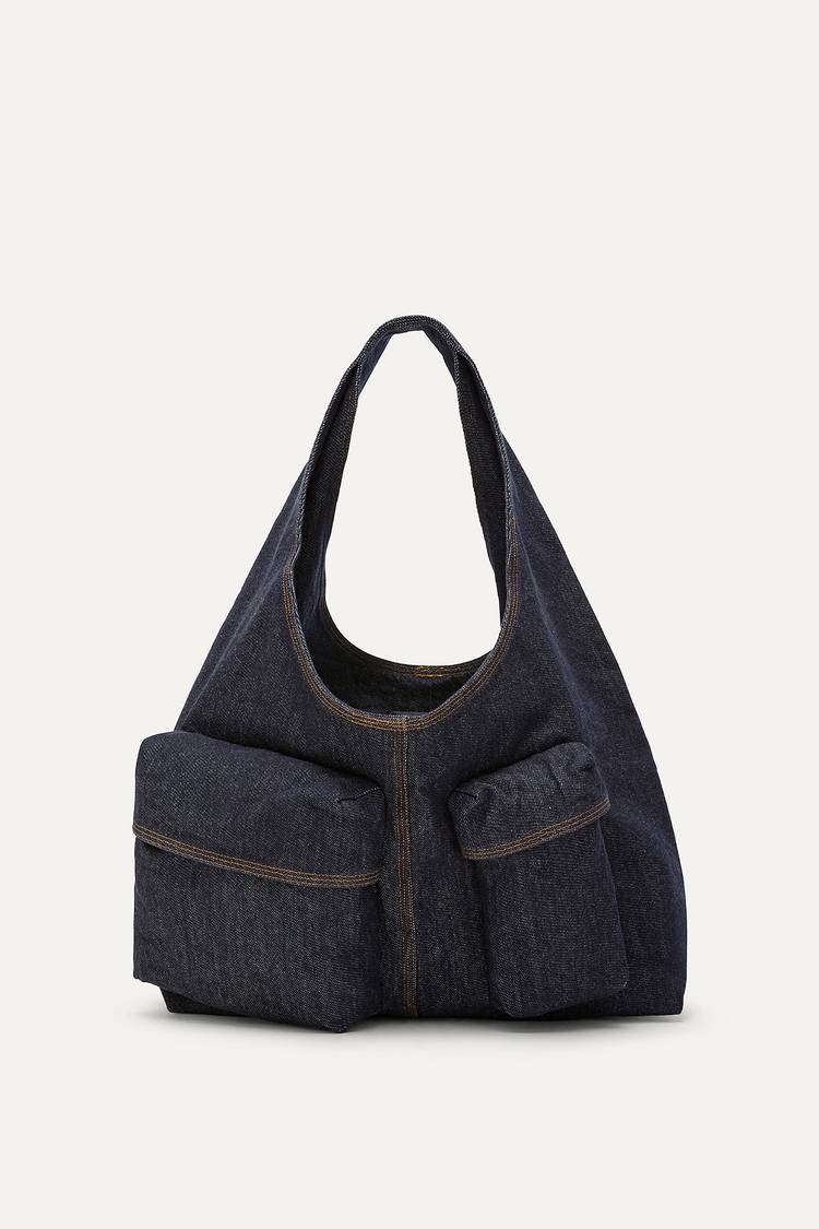Oof Wear BORSA CON TASCHE IN DENIM LAVATO 3085 - BLU SCURO