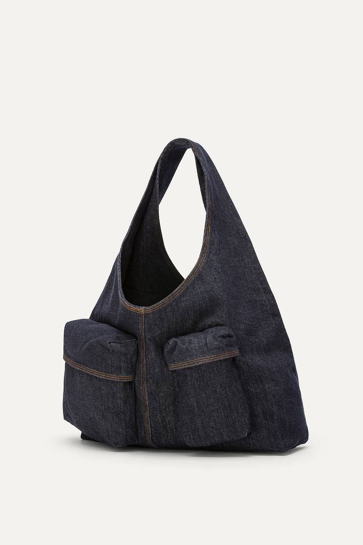 Oof Wear BORSA CON TASCHE IN DENIM LAVATO 3085 - BLU SCURO