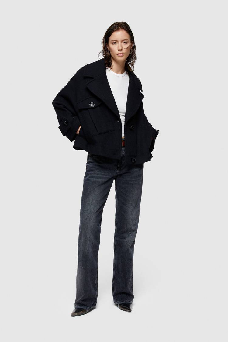 Oof Wear CAPPOTTO CORTO 9268 IN PANNO DI LANA - BLU NOTTE