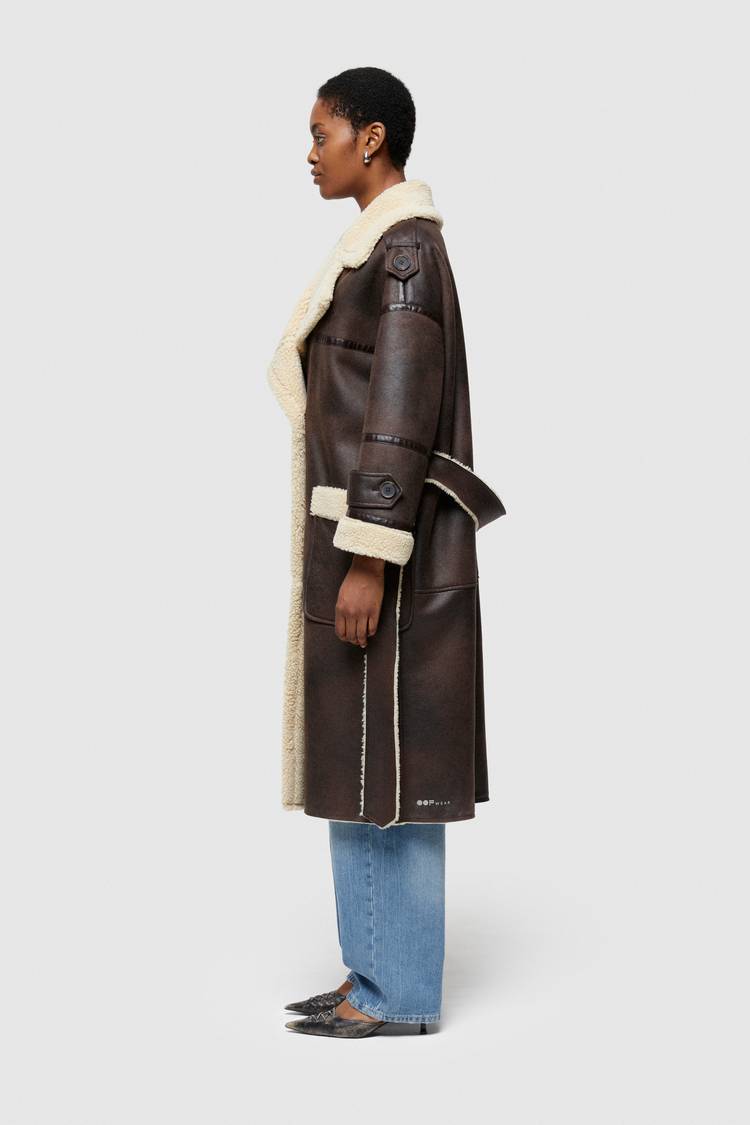 Oof Wear CAPPOTTO LUNGO REVERSIBILE 9263 IN ECO-MONTONE - MARRONE/CREMA