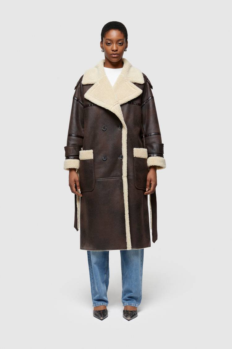 Oof Wear CAPPOTTO LUNGO REVERSIBILE 9263 IN ECO-MONTONE - MARRONE/CREMA