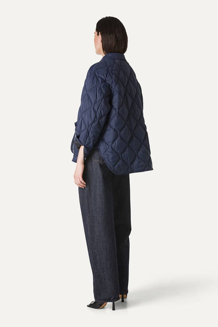 Oof Wear GIACCA A CAMICIA OVER IN NYLON LEGGERO TRAPUNTATO 9222 - BLU NOTTE