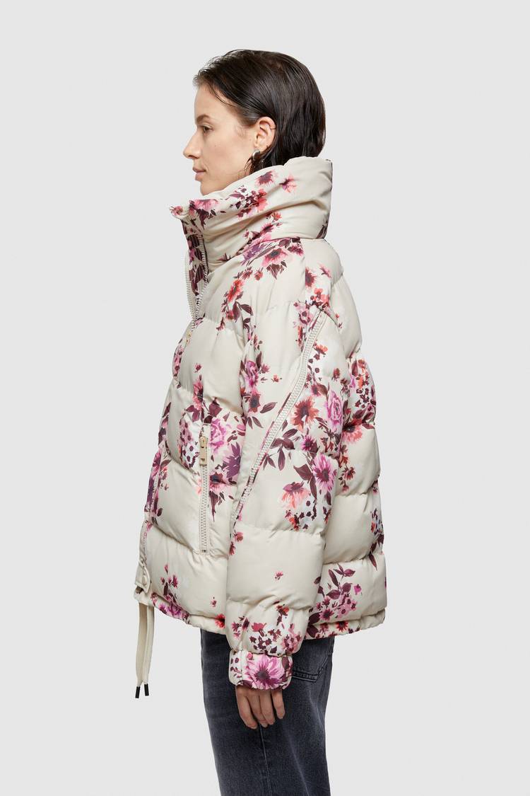 Oof Wear GIACCA CORTA 9251 IN NYLON CON STAMPA FLOREALE - SABBIA/ROSA