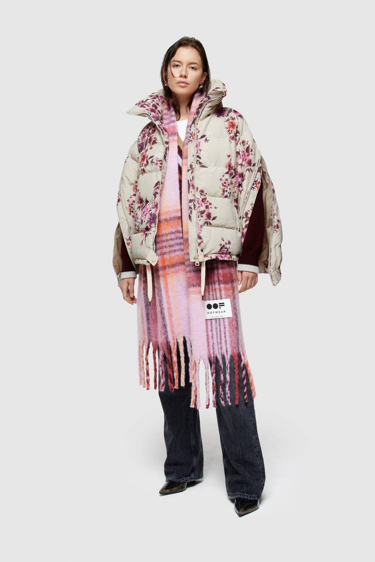 Oof Wear GIACCA CORTA 9251 IN NYLON CON STAMPA FLOREALE - SABBIA/ROSA