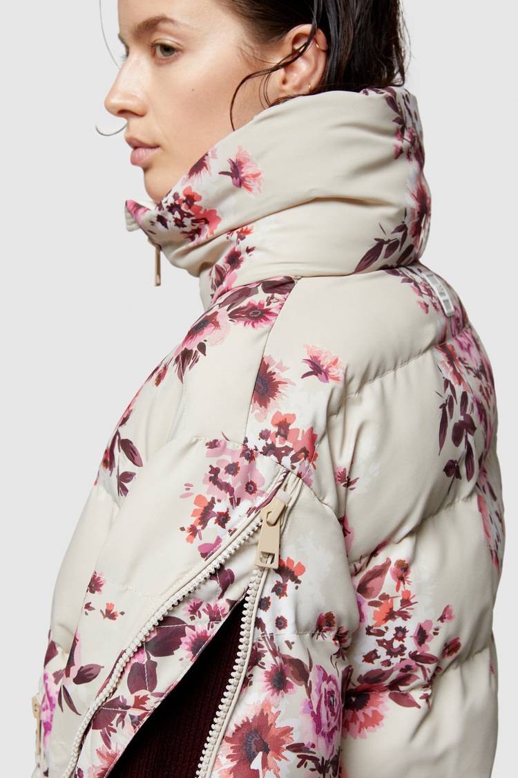 Oof Wear GIACCA CORTA 9251 IN NYLON CON STAMPA FLOREALE - SABBIA/ROSA