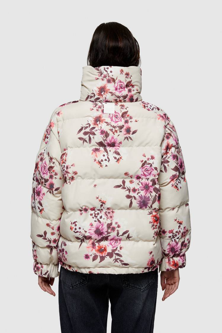 Oof Wear GIACCA CORTA 9251 IN NYLON CON STAMPA FLOREALE - SABBIA/ROSA