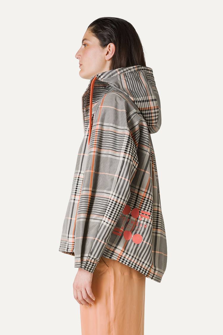 Oof Wear GIACCA CORTA IN NYLON MEMORY CON ARRICIO SULLA SCHIENA A DISEGNO CHECK 9139 - ARANCIO/CREMA