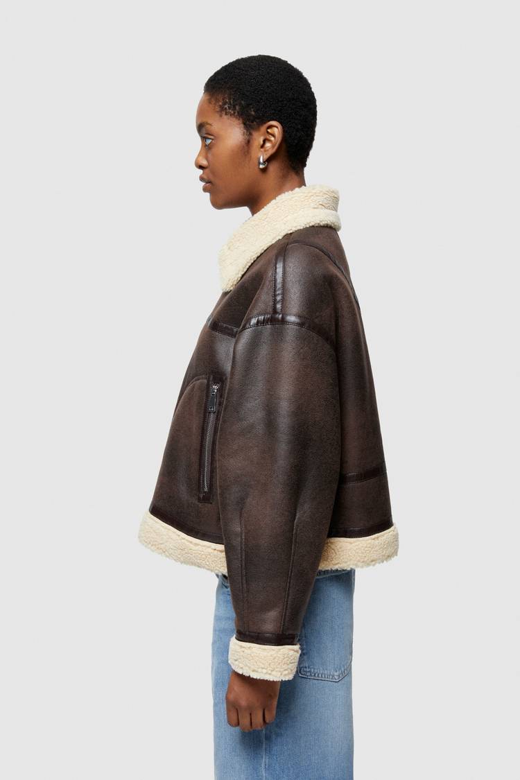 Oof Wear GIACCA CORTA REVERSIBILE 9262 IN ECO-MONTONE - MARRONE/CREMA