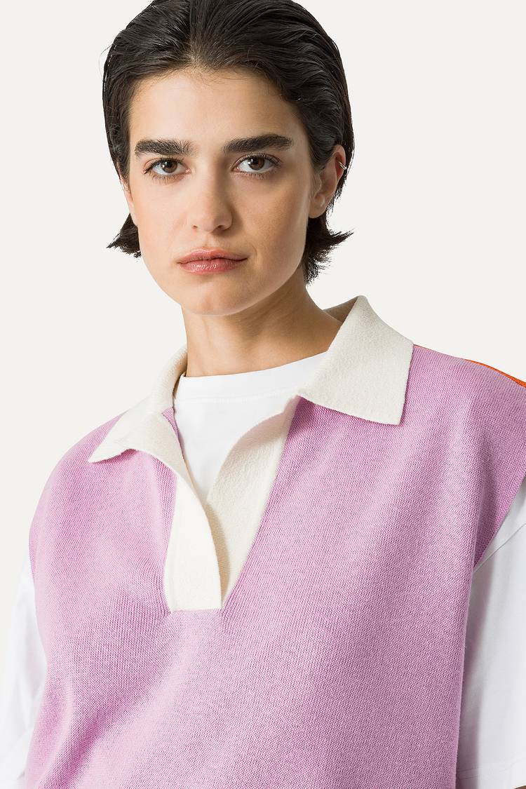 Oof Wear GILET COLORATO IN COTONE 4057 - LILLA/ARANCIO