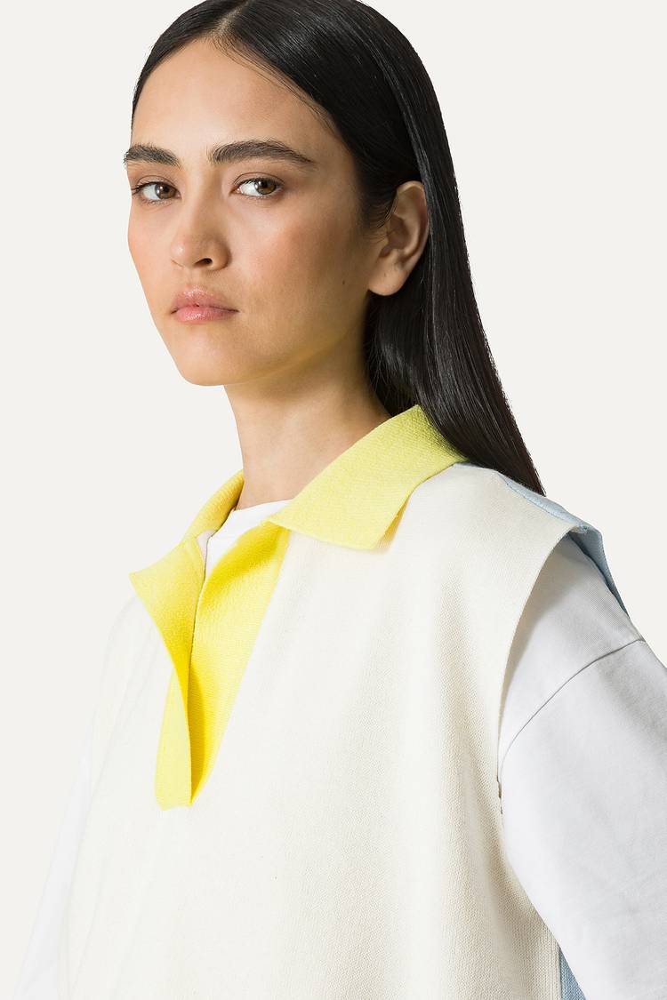 Oof Wear GILET COLORATO IN COTONE 4057 - PANNA/AZZURRO