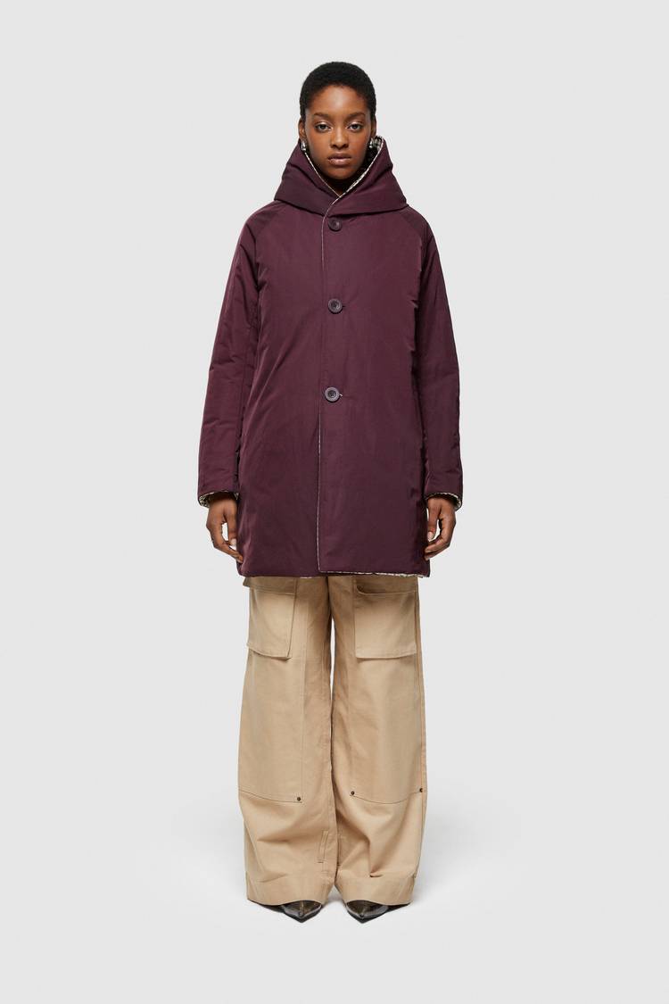 Oof Wear IMPERMEABILE REVERSIBILE 9410 IN NYLON MEMORY CON CAPPUCCIO - MARRONE/PRUGNA