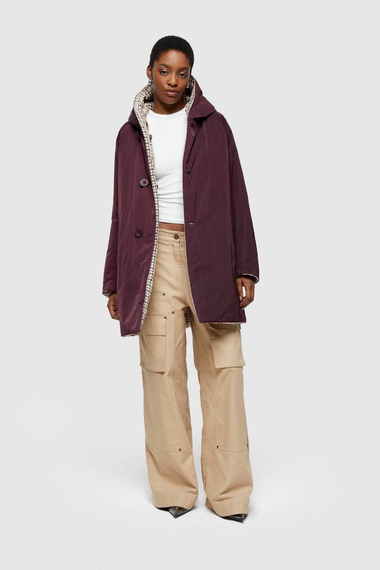 Oof Wear IMPERMEABILE REVERSIBILE 9410 IN NYLON MEMORY CON CAPPUCCIO - MARRONE/PRUGNA