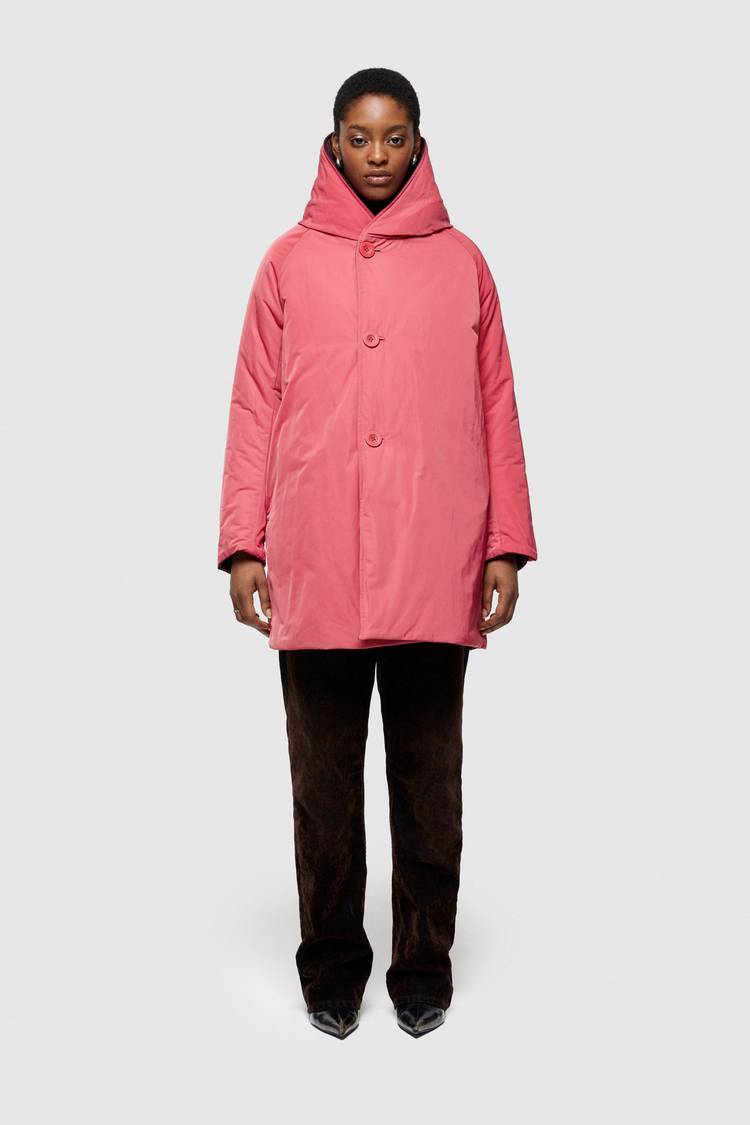 Oof Wear IMPERMEABILE REVERSIBILE 9410 IN NYLON MEMORY CON CAPPUCCIO - PRUGNA/DUST ROSE