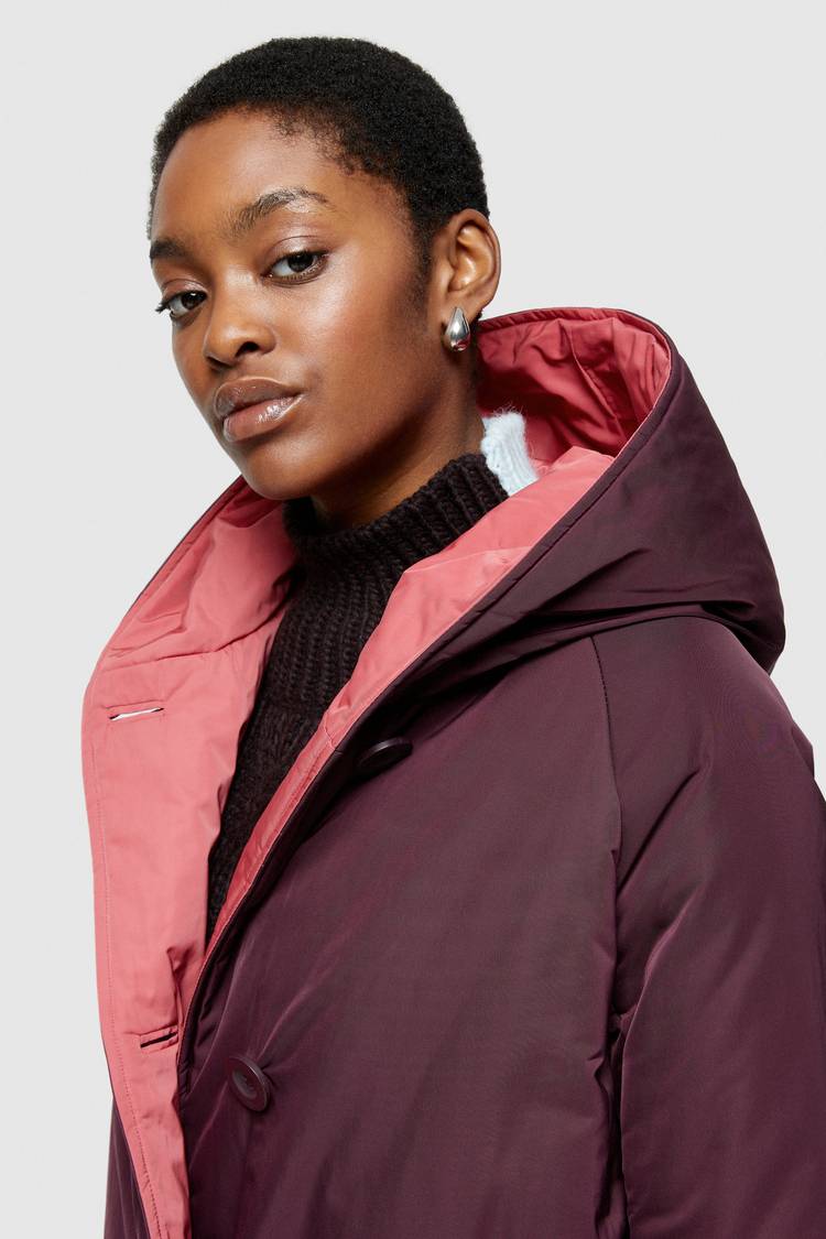 Oof Wear IMPERMEABILE REVERSIBILE 9410 IN NYLON MEMORY CON CAPPUCCIO - PRUGNA/DUST ROSE