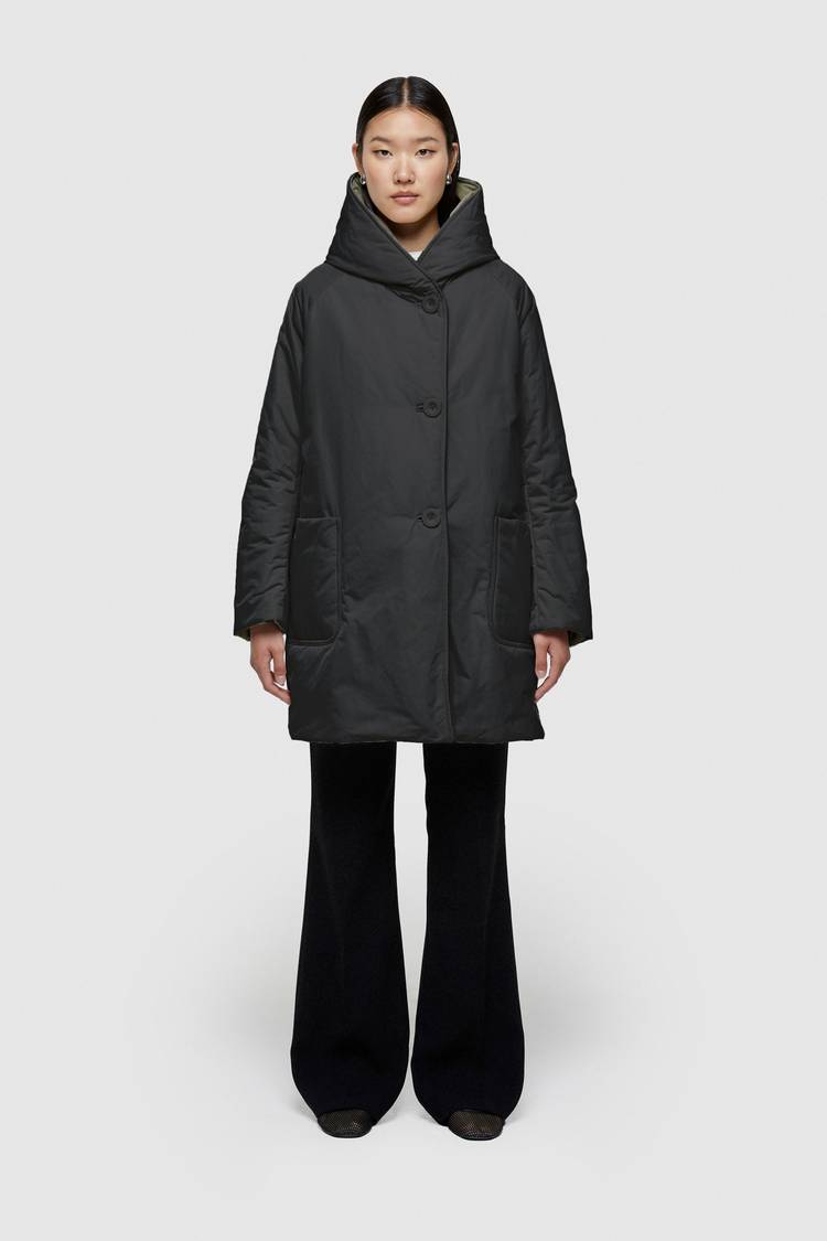 Oof Wear IMPERMEABILE REVERSIBILE 9410 IN NYLON MEMORY CON CAPPUCCIO - NERO/VERDE MIMETICO