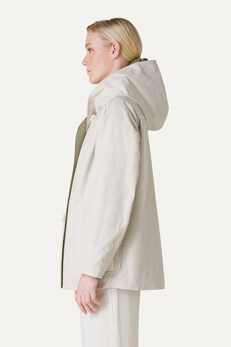 Oof Wear IMPERMEABILE REVERSIBILE CON CAPPUCCIO IN NYLON MEMORY 9411 - PANNA/VERDE MIMETICO