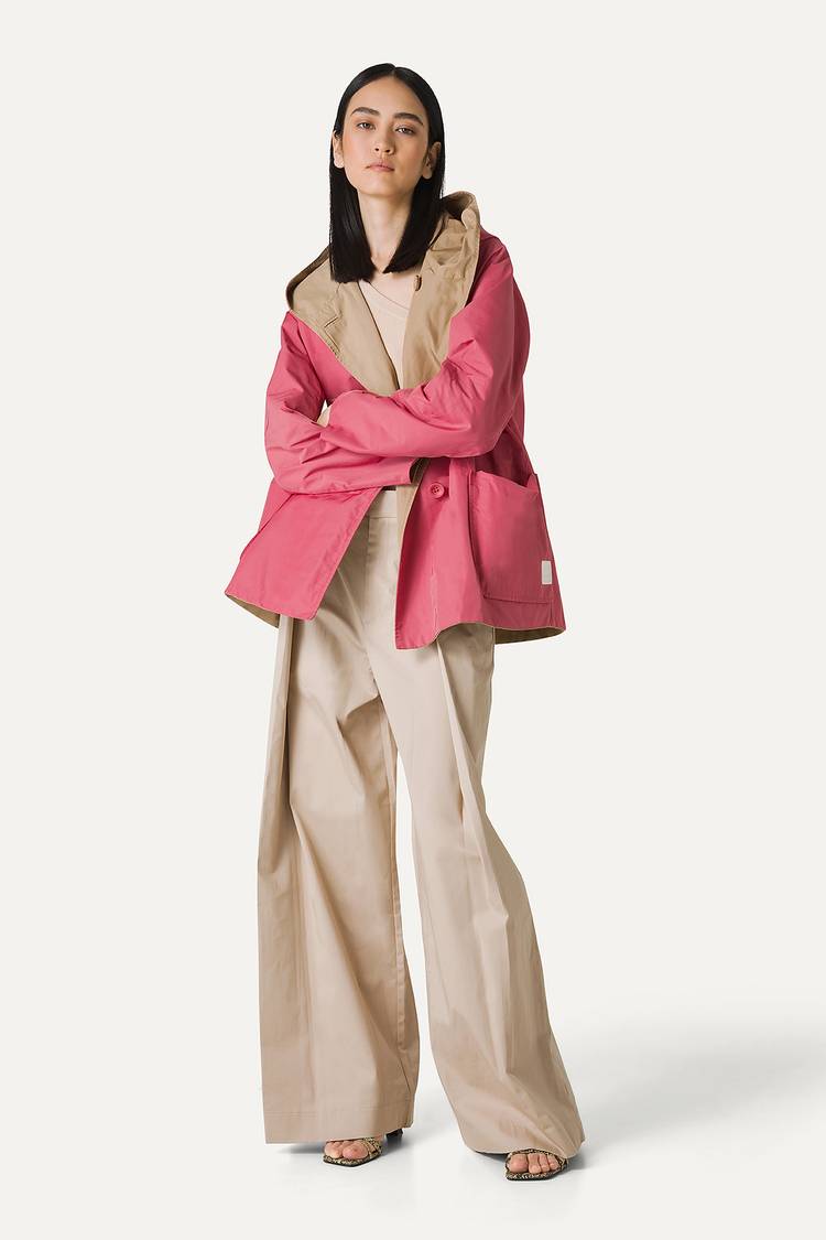 Oof Wear IMPERMEABILE REVERSIBILE CON CAPPUCCIO IN NYLON MEMORY 9411 - ROSA ANTICO/BEIGE