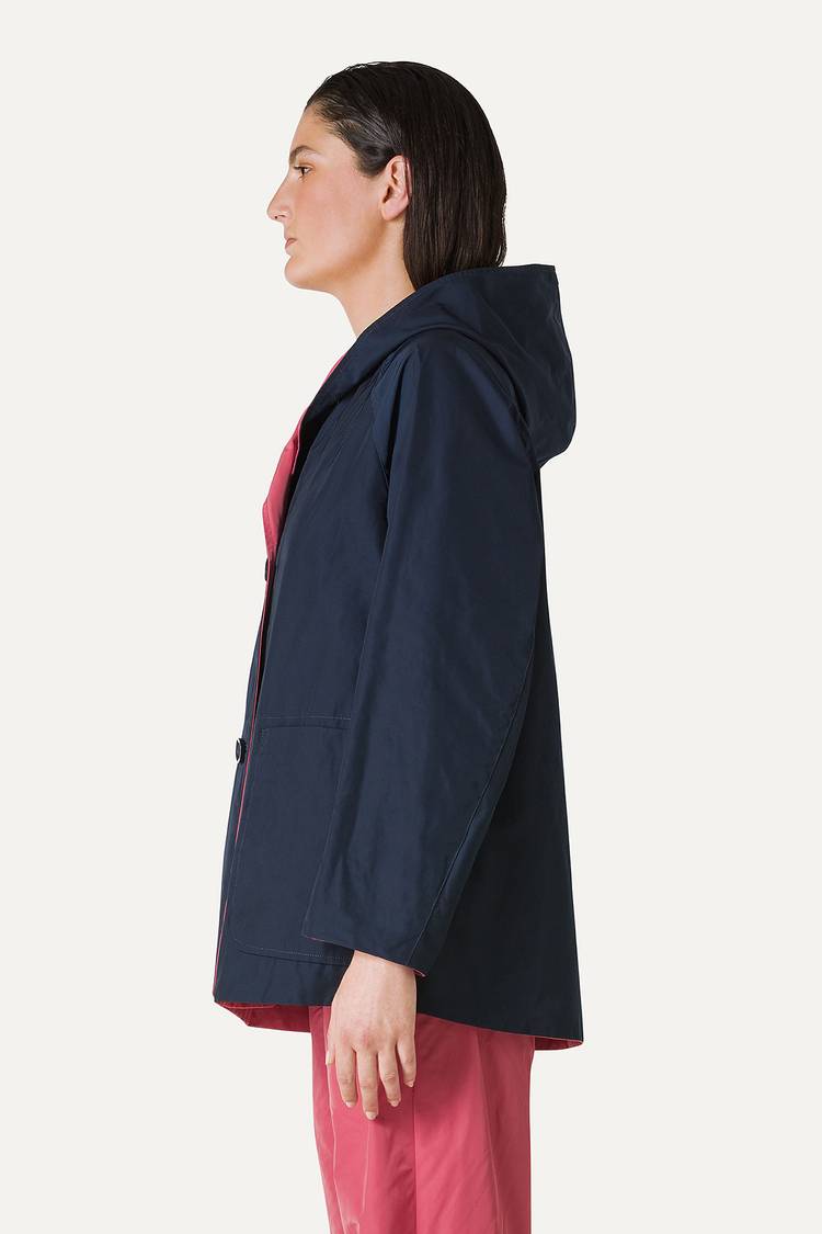 Oof Wear IMPERMEABILE REVERSIBILE CON CAPPUCCIO IN NYLON MEMORY 9411 - BLU NOTTE/ROSA ANTICO