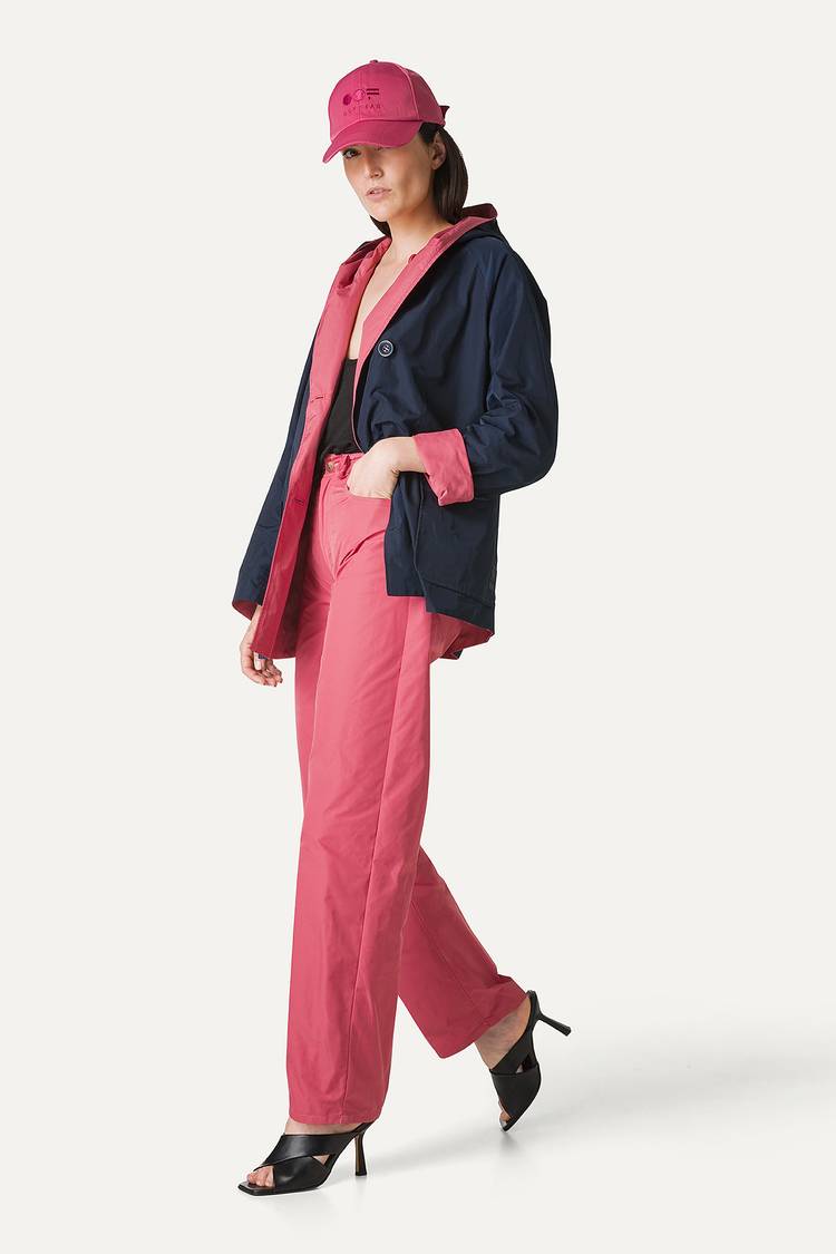 Oof Wear IMPERMEABILE REVERSIBILE CON CAPPUCCIO IN NYLON MEMORY 9411 - BLU NOTTE/ROSA ANTICO