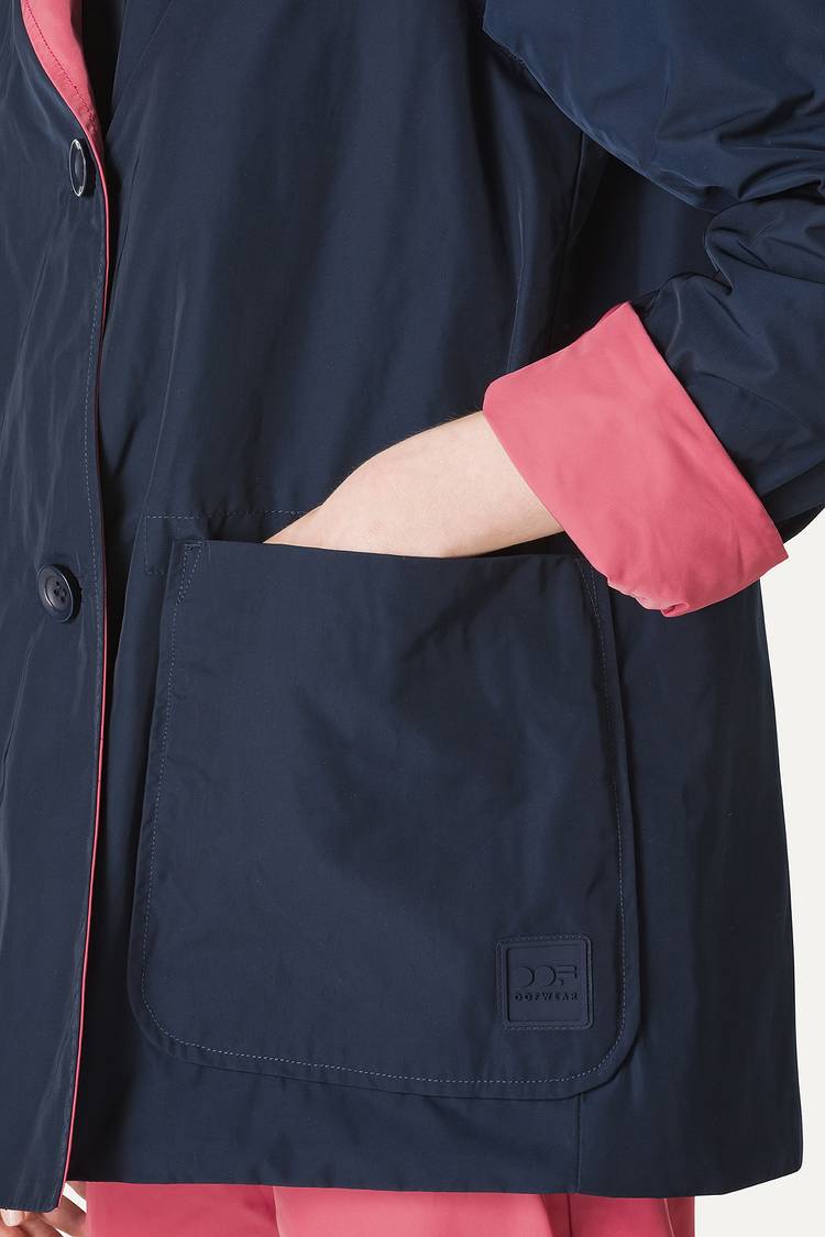 Oof Wear IMPERMEABILE REVERSIBILE CON CAPPUCCIO IN NYLON MEMORY 9411 - BLU NOTTE/ROSA ANTICO