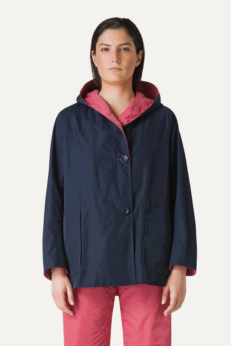 Oof Wear IMPERMEABILE REVERSIBILE CON CAPPUCCIO IN NYLON MEMORY 9411 - BLU NOTTE/ROSA ANTICO