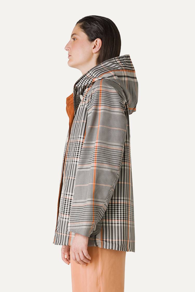 Oof Wear IMPERMEABILE REVERSIBILE CON CAPPUCCIO IN NYLON MEMORY CON DISEGNO CHECK 9411 - ARANCIONE/PAPRIKA