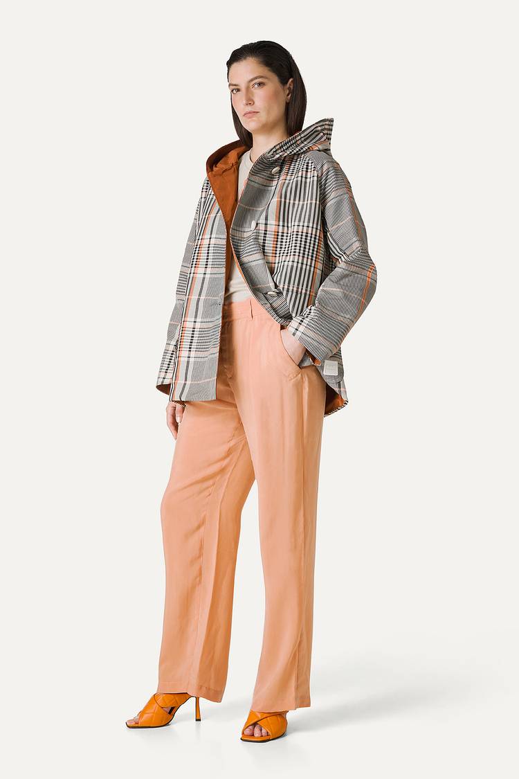 Oof Wear IMPERMEABILE REVERSIBILE CON CAPPUCCIO IN NYLON MEMORY CON DISEGNO CHECK 9411 - ARANCIONE/PAPRIKA