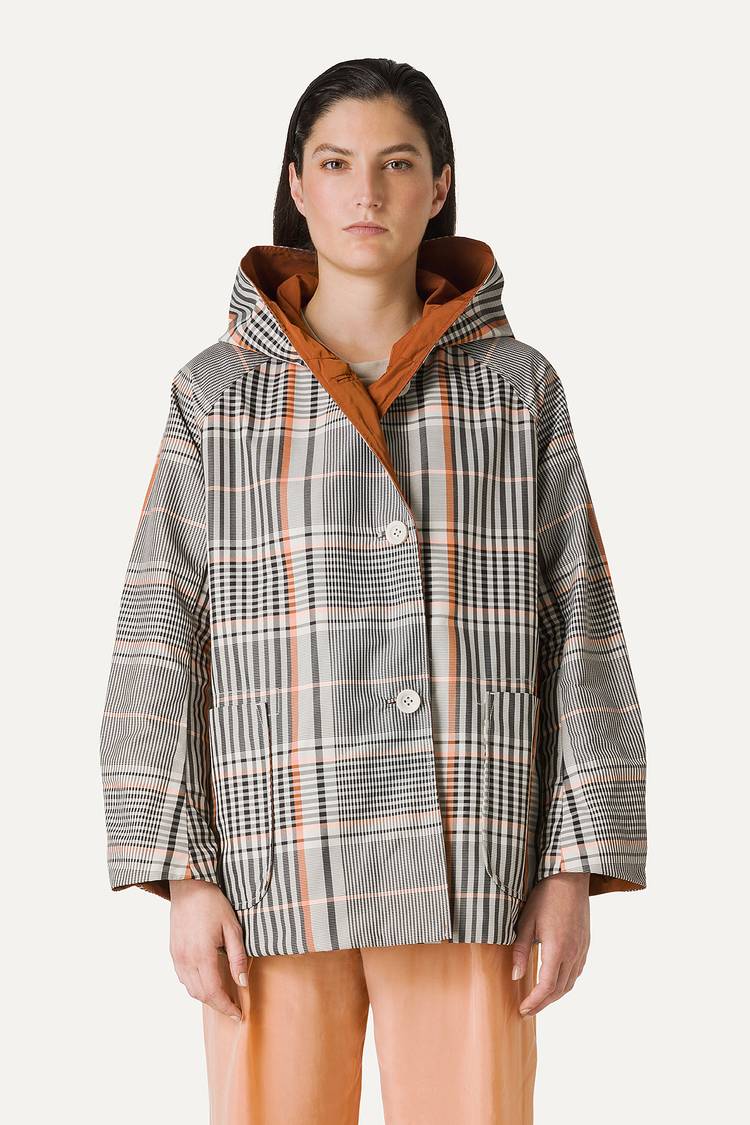 Oof Wear IMPERMEABILE REVERSIBILE CON CAPPUCCIO IN NYLON MEMORY CON DISEGNO CHECK 9411 - ARANCIONE/PAPRIKA