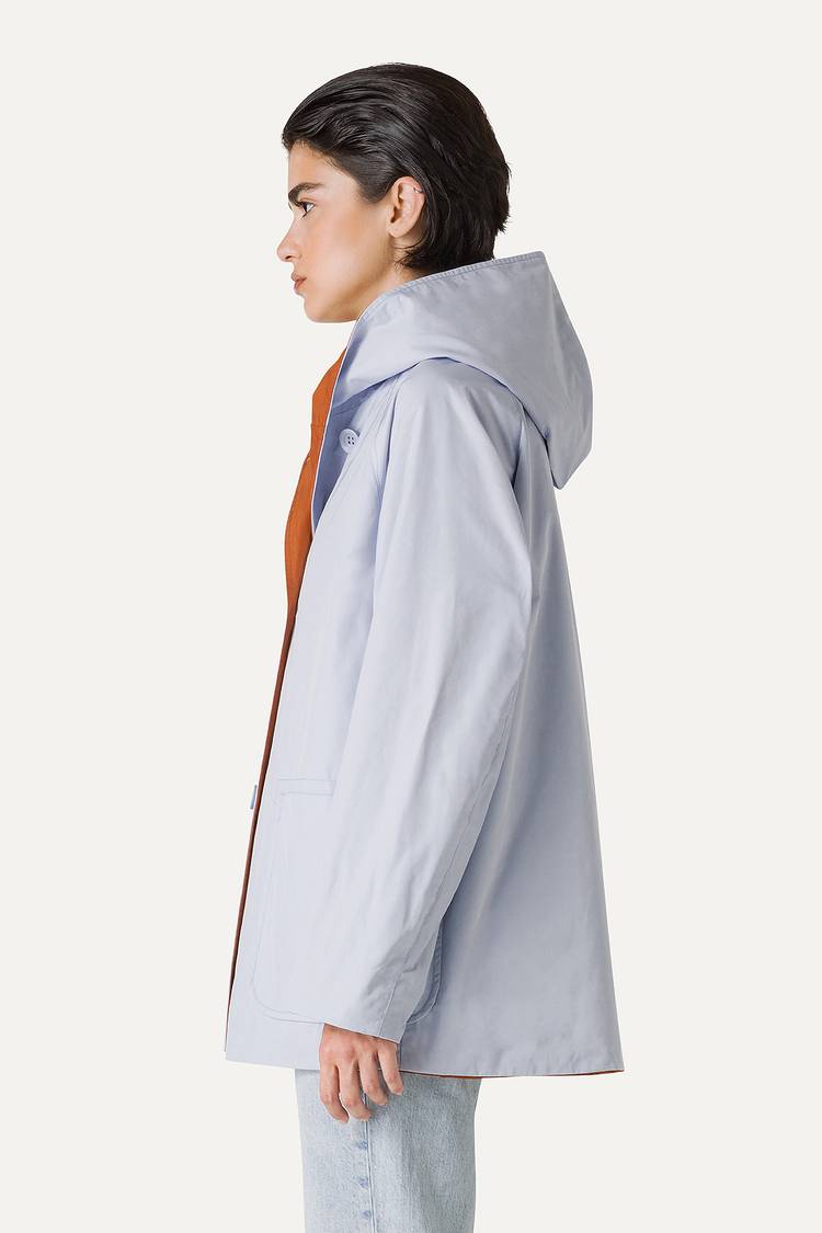 Oof Wear IMPERMEABILE REVERSIBILE CON CAPPUCCIO IN NYLON MEMORY 9411 - GHIACCIO/PAPRIKA