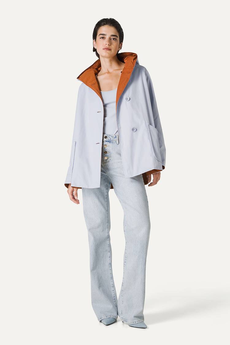 Oof Wear IMPERMEABILE REVERSIBILE CON CAPPUCCIO IN NYLON MEMORY 9411 - GHIACCIO/PAPRIKA