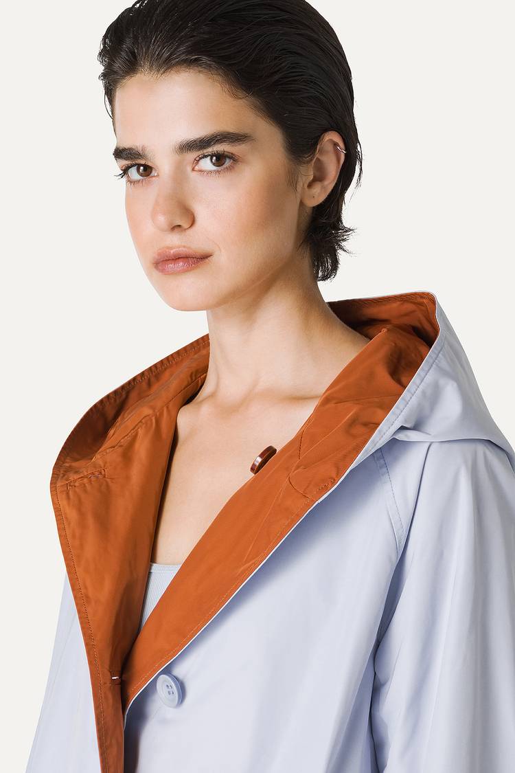 Oof Wear IMPERMEABILE REVERSIBILE CON CAPPUCCIO IN NYLON MEMORY 9411 - GHIACCIO/PAPRIKA