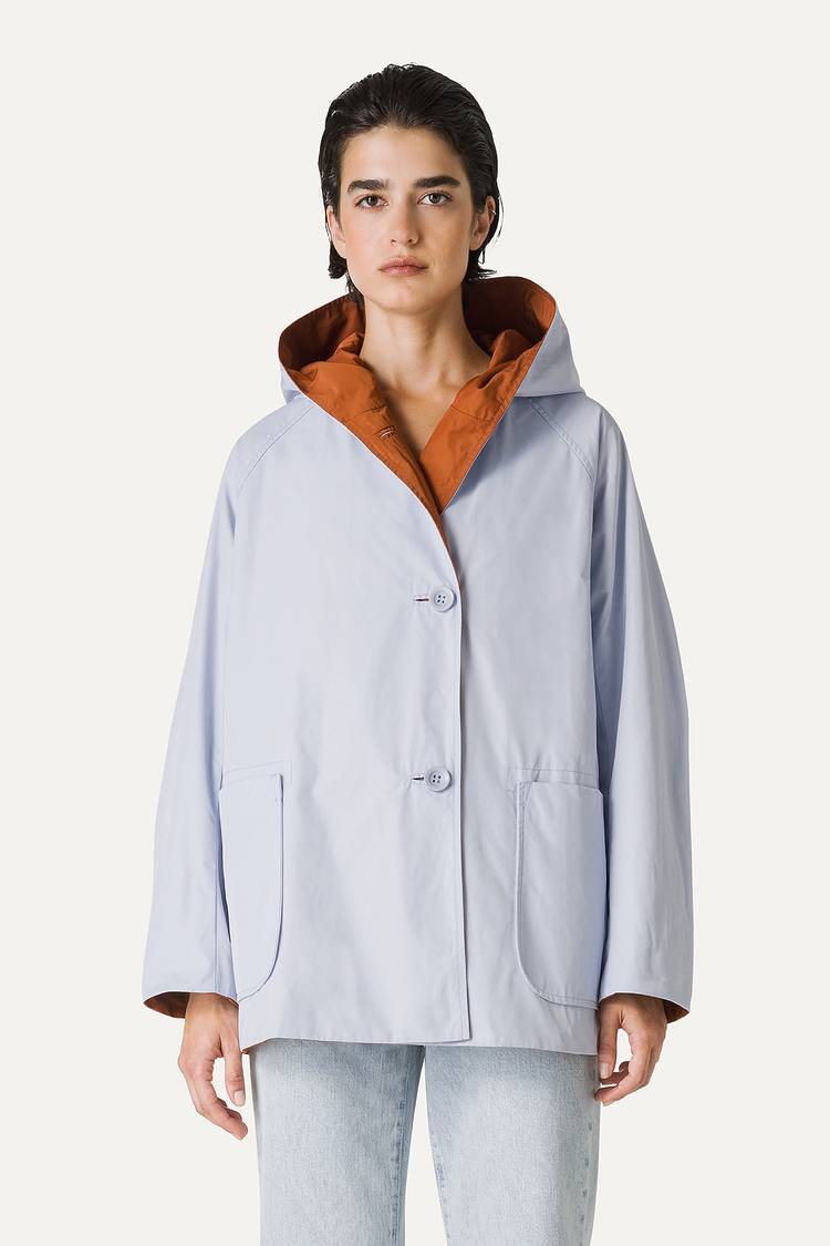 Oof Wear IMPERMEABILE REVERSIBILE CON CAPPUCCIO IN NYLON MEMORY 9411 - GHIACCIO/PAPRIKA