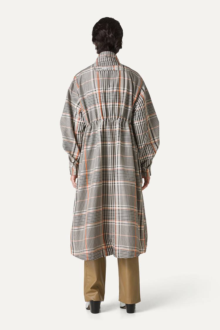 Oof Wear PARKA LUNGO OVER IN NYLON MEMORY CON DISEGNO CHECK 9211 - ARANCIO/CREMA