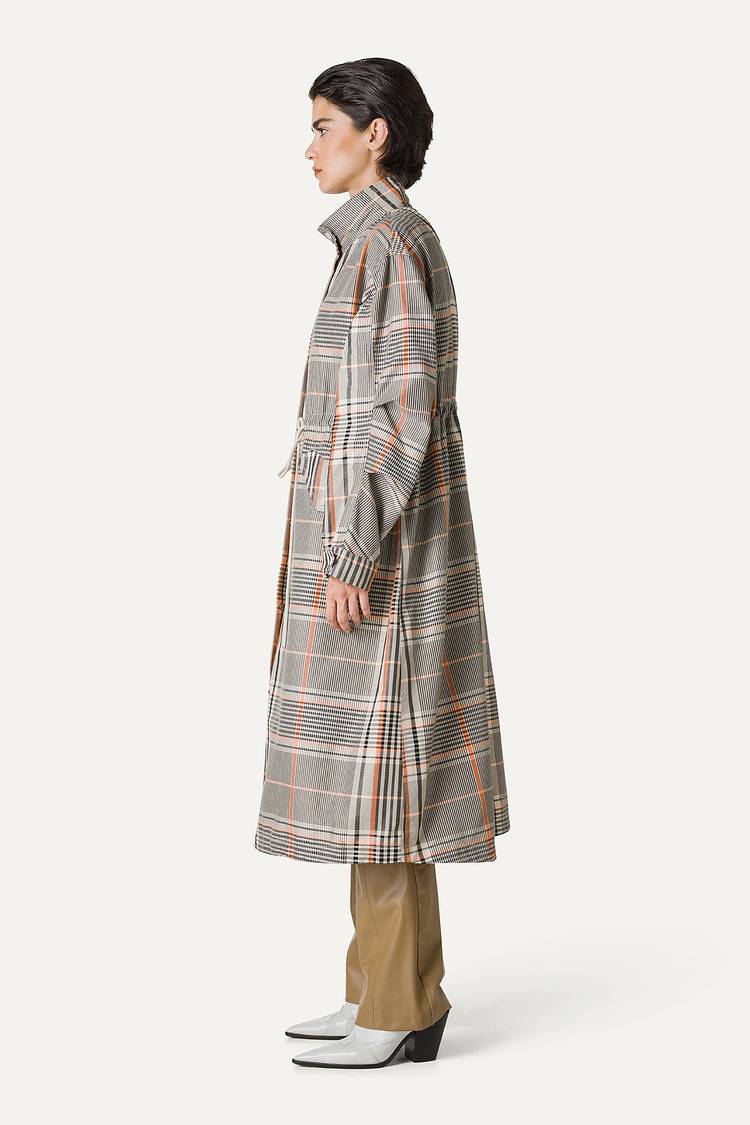 Oof Wear PARKA LUNGO OVER IN NYLON MEMORY CON DISEGNO CHECK 9211 - ARANCIO/CREMA